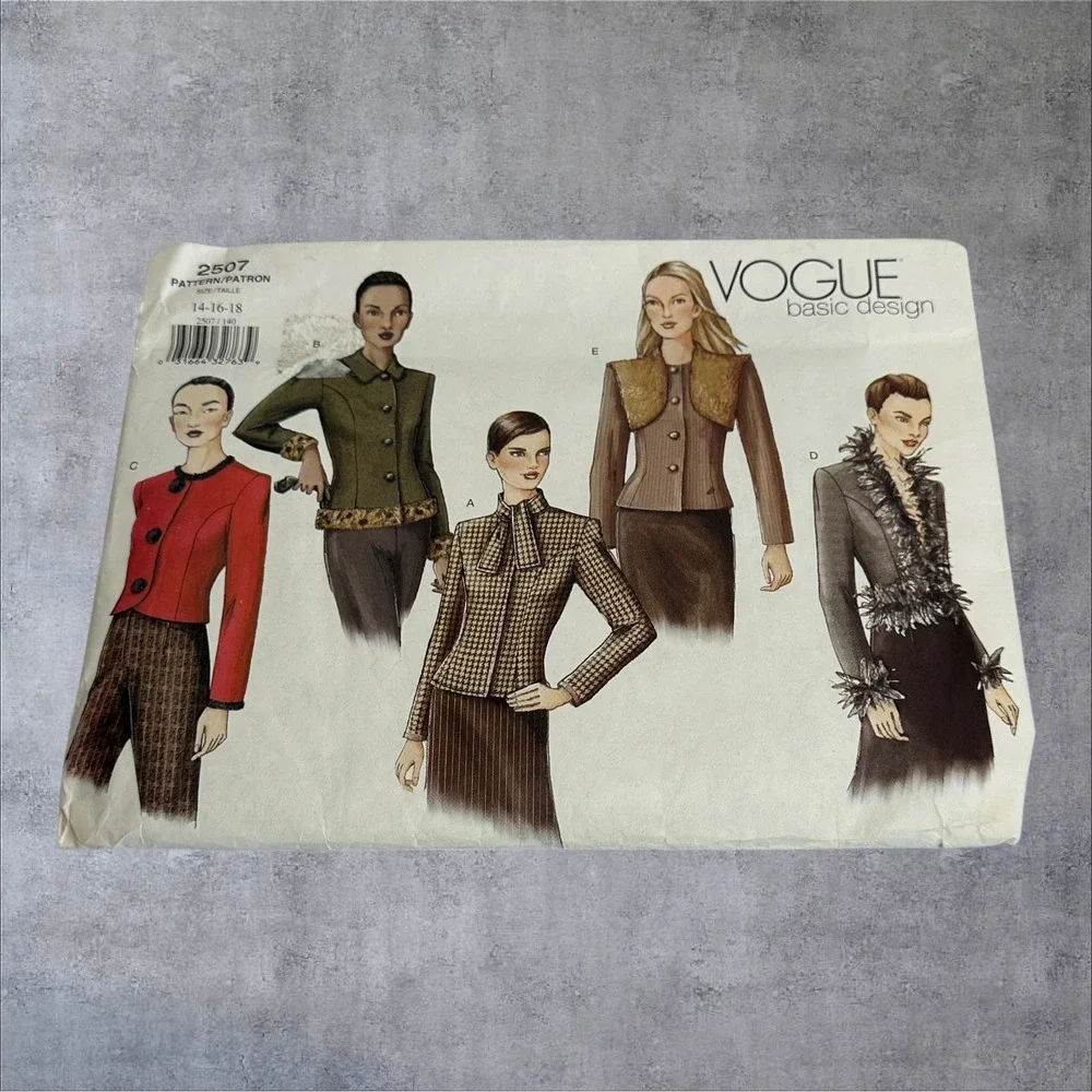 Vogue 2507 Jacket Shrug Sewing Pattern Misses 14-16-18 Multi-Style Good Easy DIY